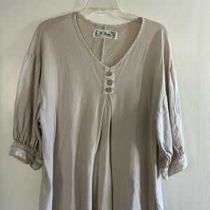 M. Rena Beige Button-Accent Blouse